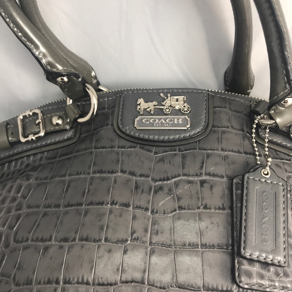 Coach Exotic grey silver shoulder Tote carryall.
